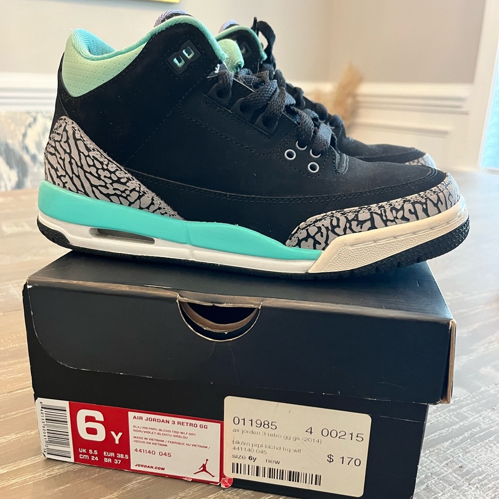 Air Jordan 3 retro GG GS | 2014 | 6Y | black purple turquoise wolf grey